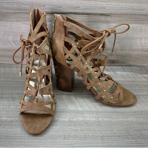 G by GUESS Women's Juto Lace-Up Block-Heel Sandal Tan Size 10M